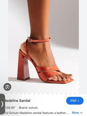 SCHUTZ Orange Leather Block Heel Sandal
